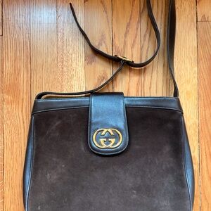 Vintage Gucci Dark Brown Chocolate Suede Shoulder Bag